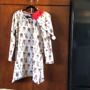 Christmas PJ dress w/ hat. Size S. Never worn.